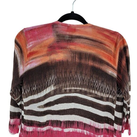 Chico's Tribal Chic Strom Cardigan Size 0 Pink Linen Cotton Open Quarter Sleeve - Picture 11 of 15